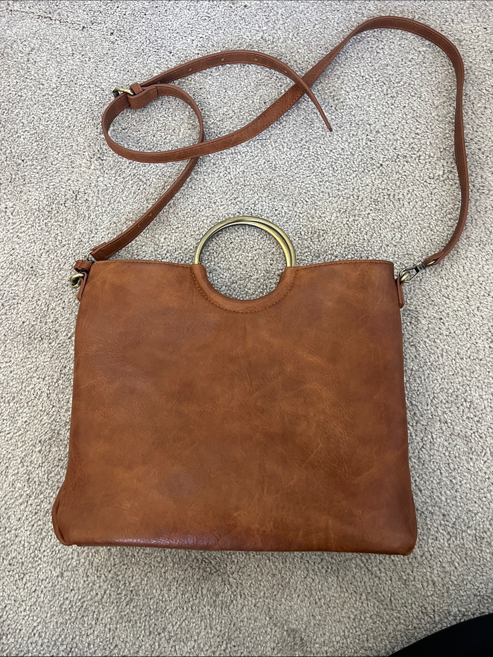 Altar'd State Brown Crossbody Bag with Gold Ring Handle